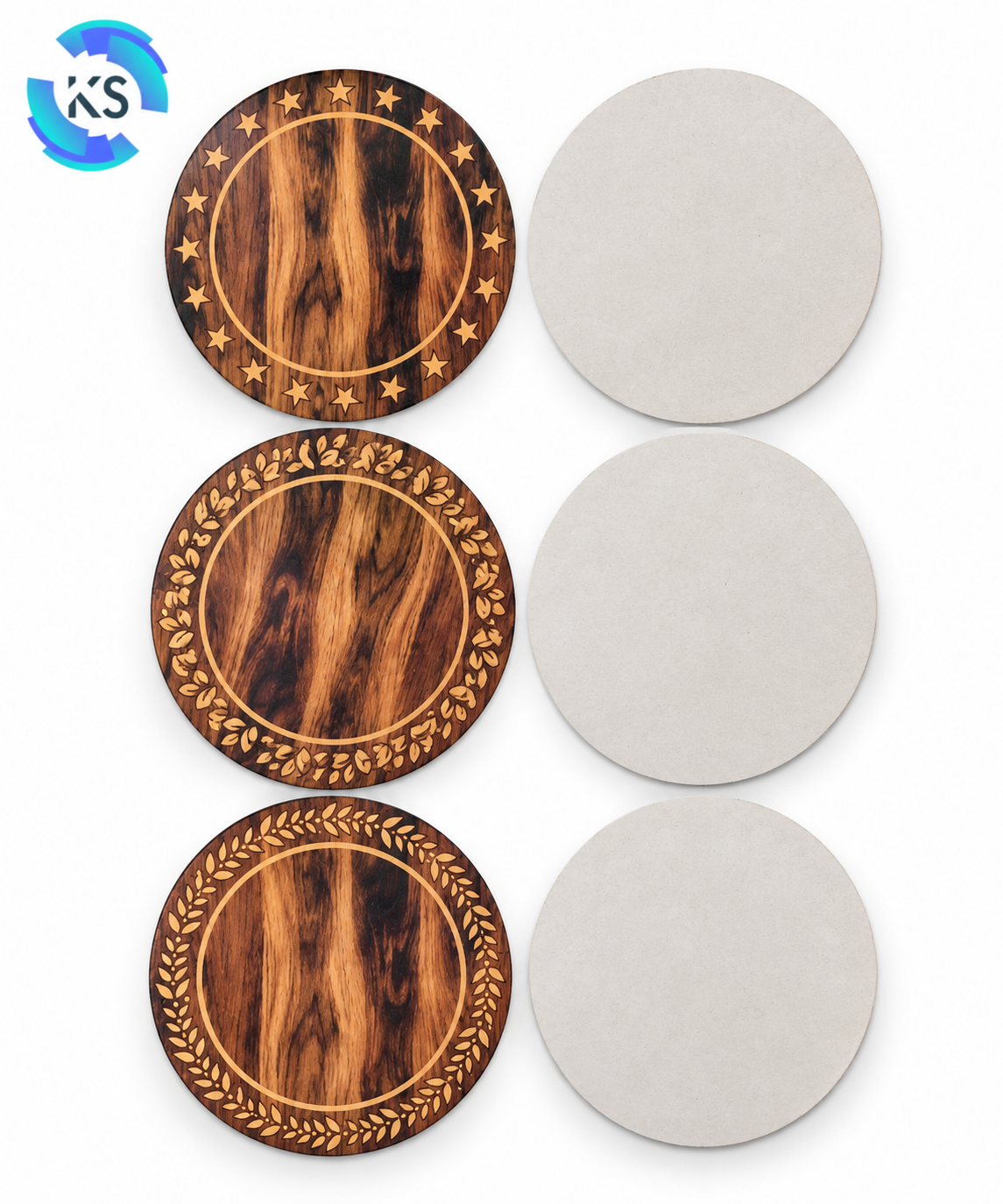 230 GSM Sunmica No. 14 12.40-inch circular raw material with wood-texture decorative designs