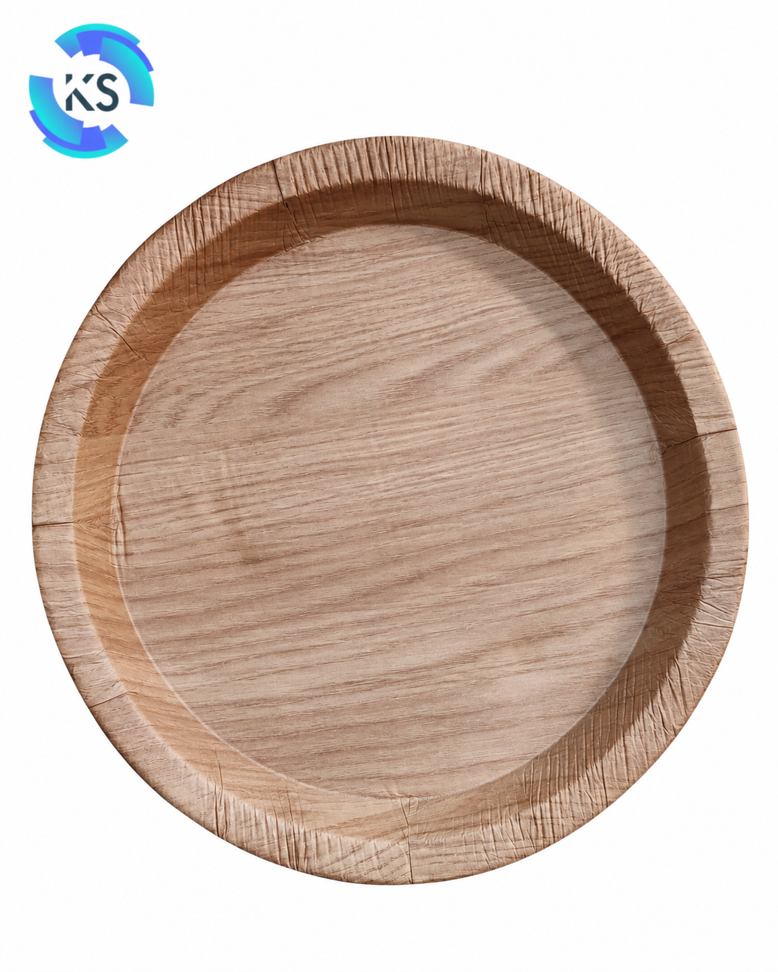 9-inch round corrugation paper plate made from 340 GSM corrugated material, available in brown and white with bulk packaging options.